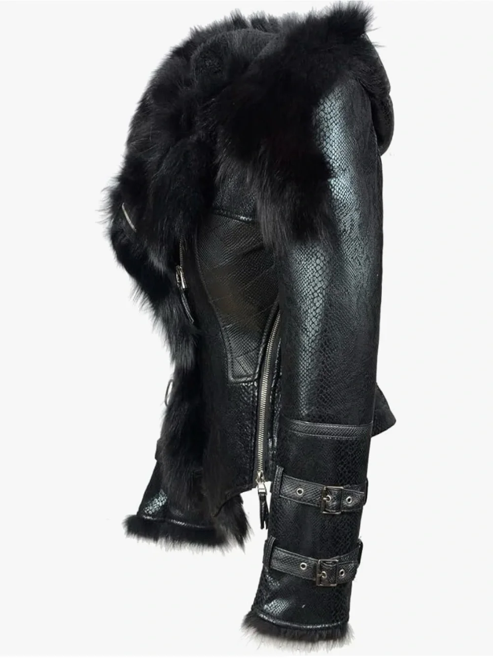 Women's Black Faux Leather Jacket with real Fox fur 💙